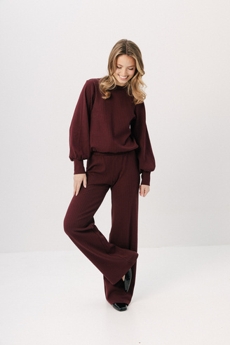 Bordowe spodnie dzianinowe Refined merlot